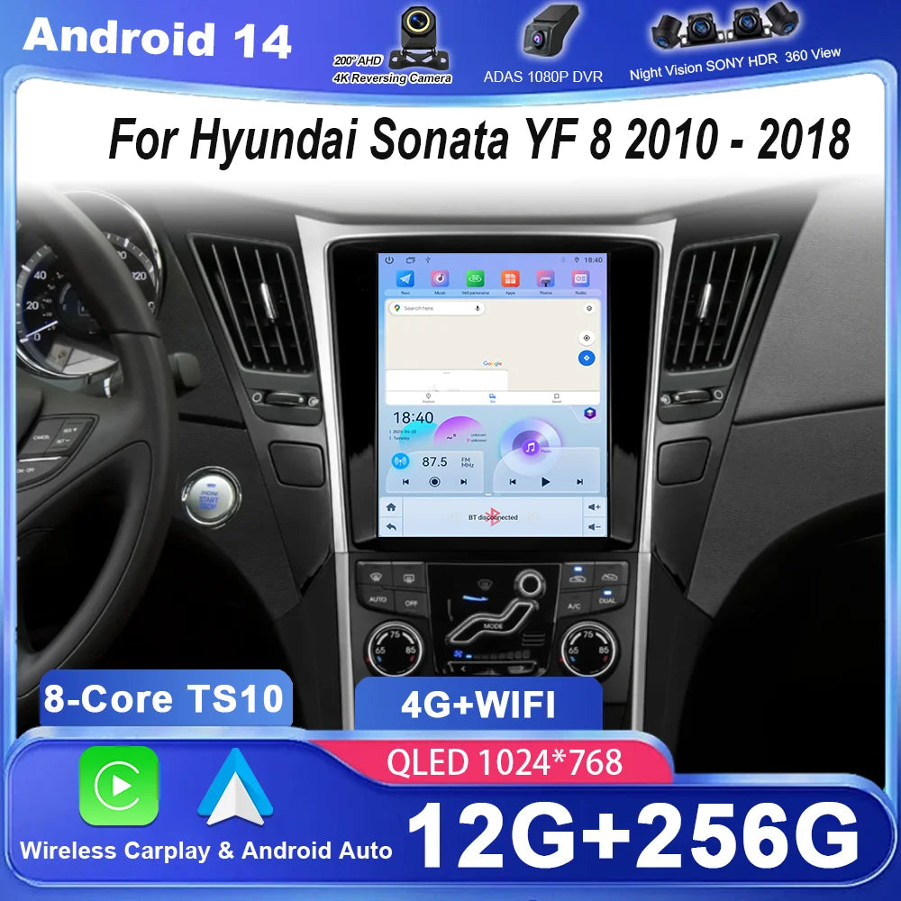 Android 14 For Hyundai Sonata YF 8 2010-2018 Vertical Screen Car GPS Navigation Multimedia