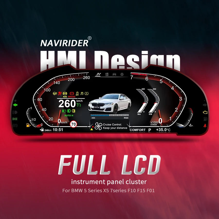 12.3" Linux Digital Cluster For BMW 5 Series X5 7series F10 F15 F01 Speed Screen Map Deplo