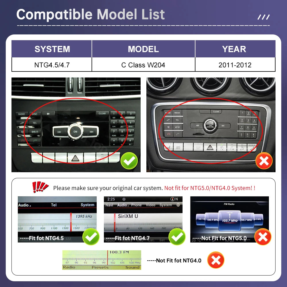 Linux Touch Screen for Mercedes Benz C Class W204 S204 2011-2012 Wireless Carplay Android