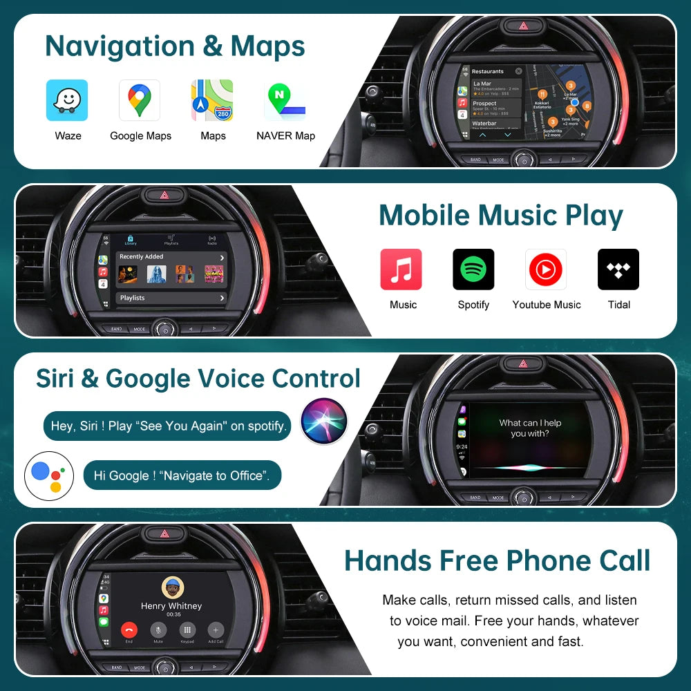 RoadTop Wireless CarPlay Android Auto for Mini R55 R56 R57 R58 R60 R61 F54 F55 F56 Clubman
