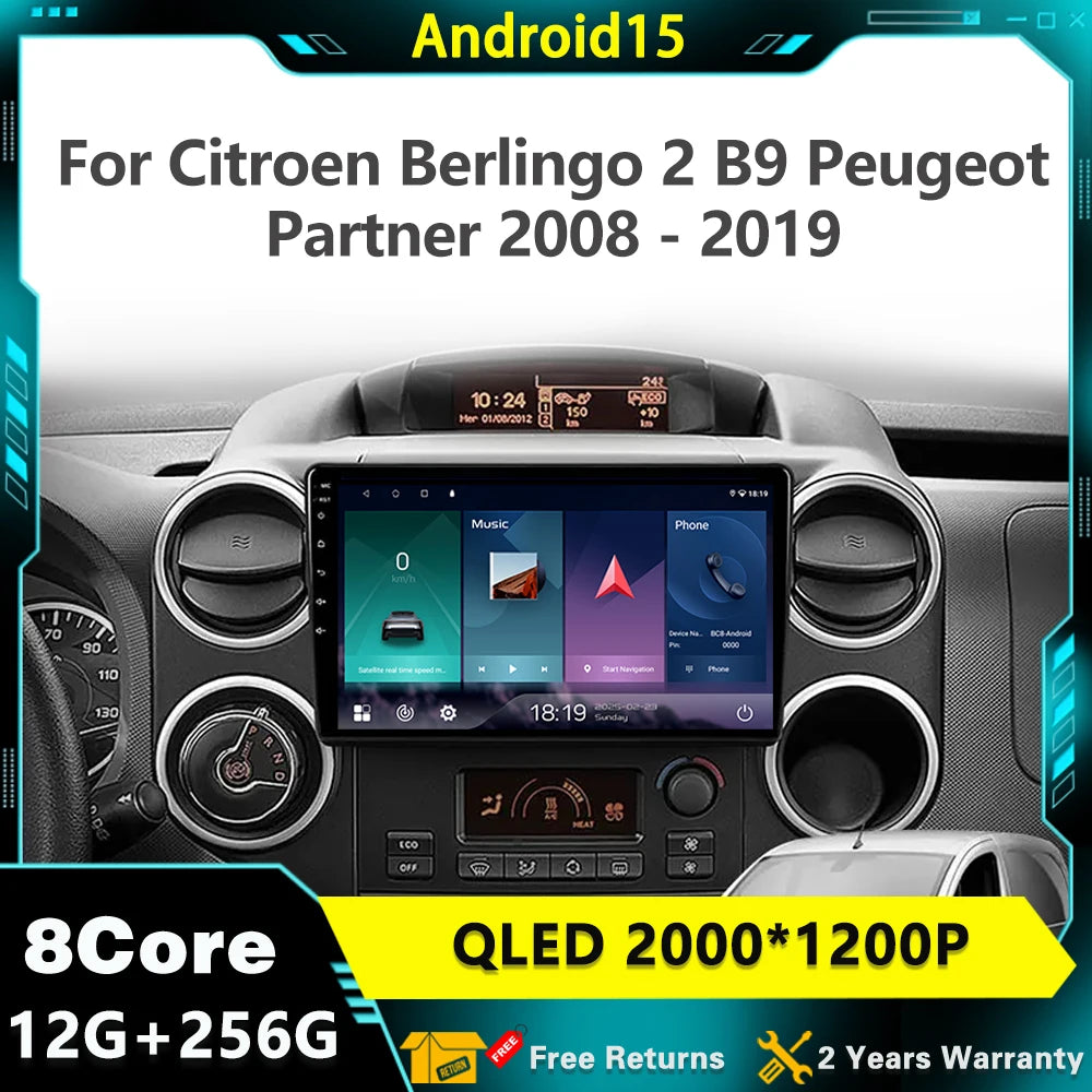 Car Android 15 Radio Stereo For Citroen Berlingo B9 Peugeot Partner 2008 - 2019 wireless C