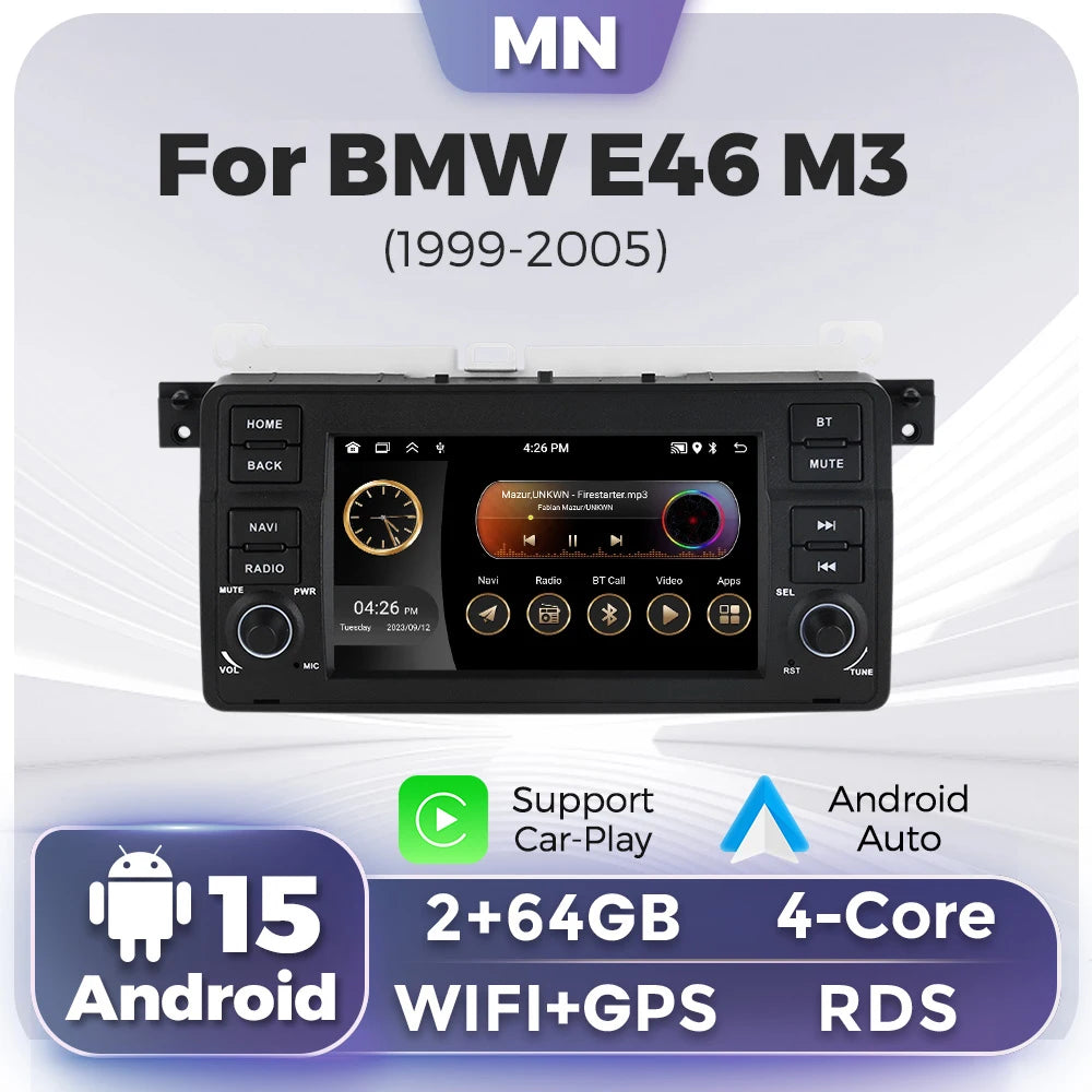 7" Carplay Android Auto Car Radio for BMW E46 M3 318/320/325/330/335 Multimedia FM GPS Aut | AUTOKITSHOP