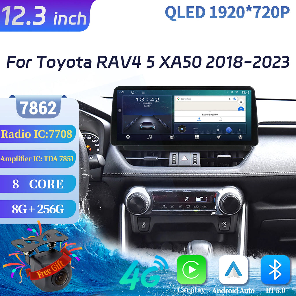 12.3 inch Car Radio Multimedia For Toyota RAV4 5 XA50 2018-2020 2021 2022 2023 Android 14