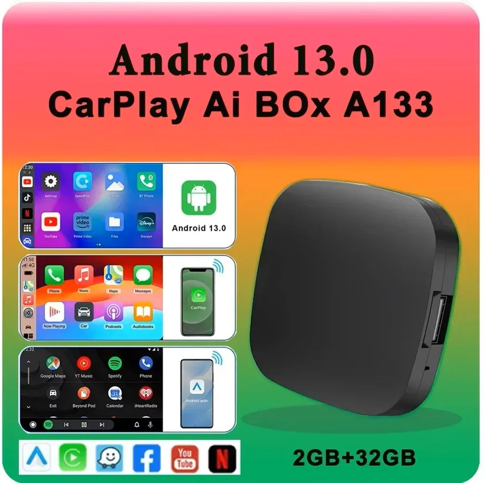 3IN1 Android 13 Wireless Android CarPlay Smart Tv Box Support Youtube Netflix Car Accessor