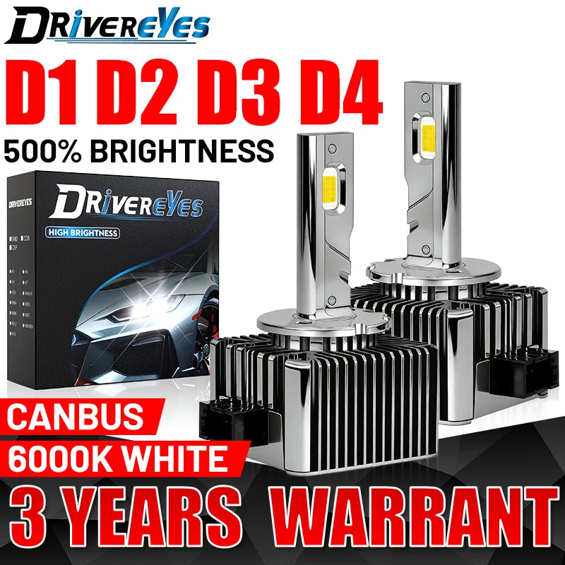 Drivereyes D1S D3S LED Headlight Canbus D2S D4S D8S D2R D4R Car Light 8000K 4300K 1:1 HID