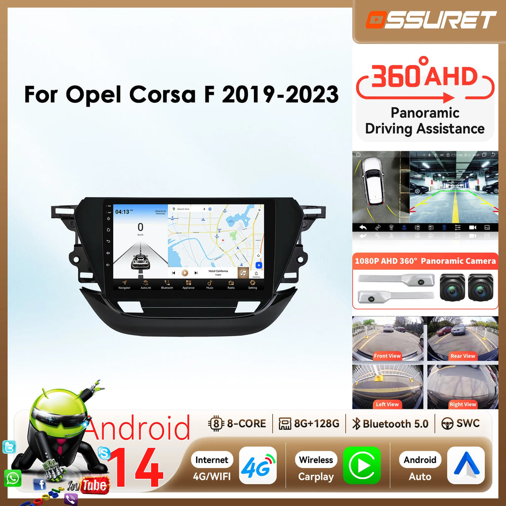 4G 8Core Smart car systems For Opel Corsa F 2019 - 2023 Carplay Android Auto radio GPS Mul