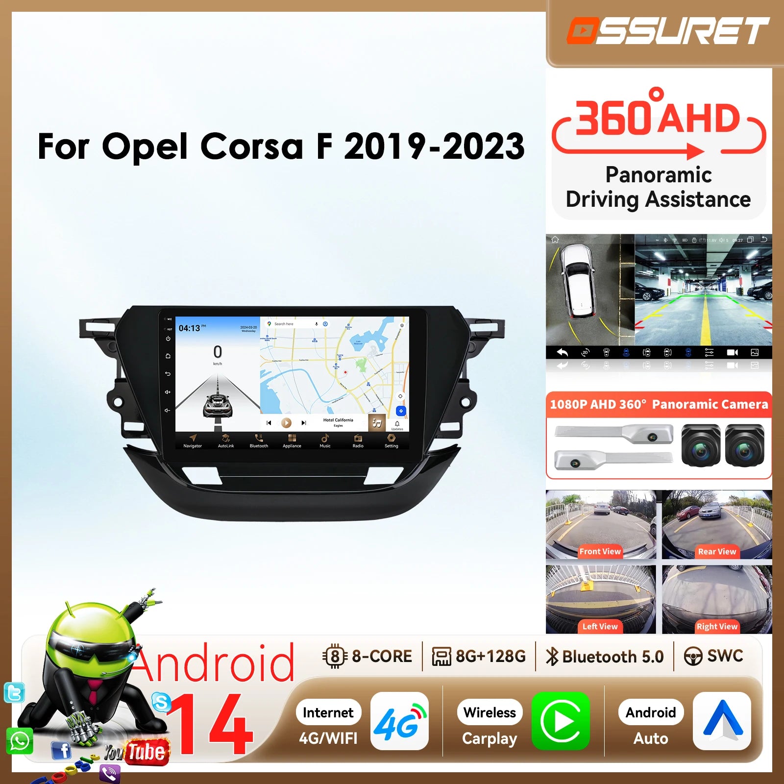 4G 8Core Smart car systems For Opel Corsa F 2019 - 2023 Carplay Android Auto radio GPS Mul
