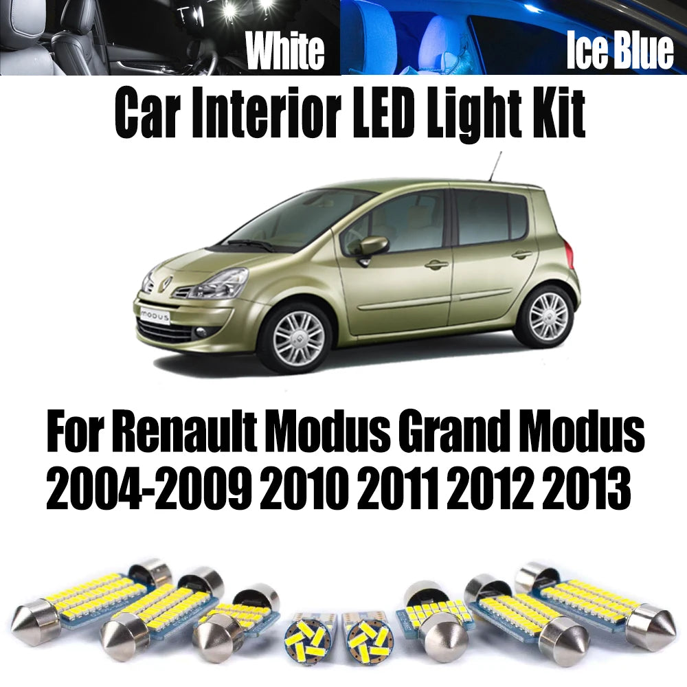 12-Piece LED Interior Light Kit for Renault Modus Grand Modus 2004-2008 - Canbus Dome Map Door Trunk Bulbs | AUTOKITSHOP