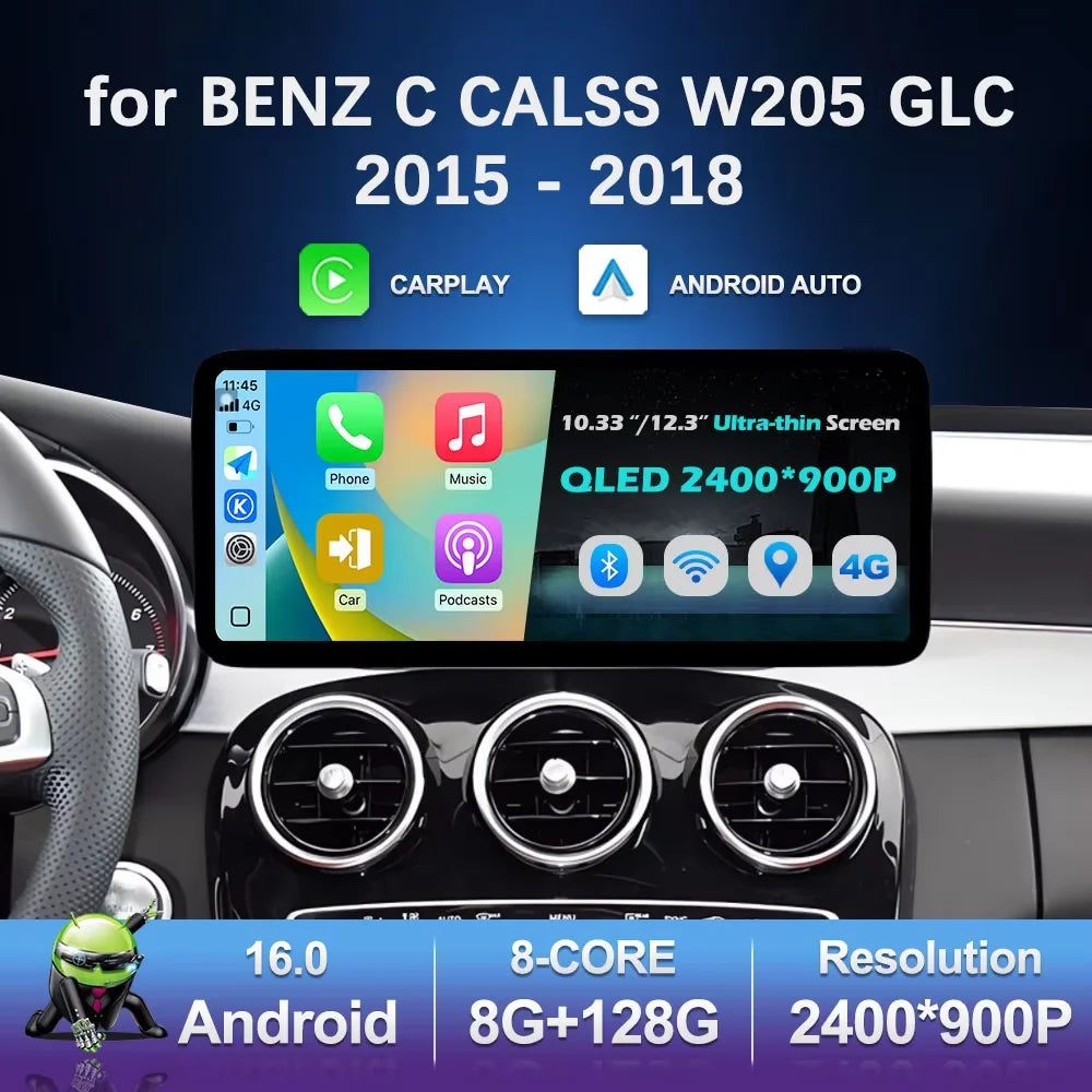 Android 16 Intelligent System for BENZ C CALSS W205 GLC 2015 - 2018 Car Video Multimedia P