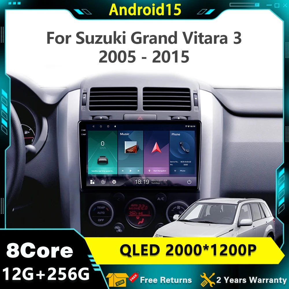 For Suzuki Grand Vitara 3 2005 - 2015 2K 12+256 QLED Android 15 CarPlay Car Radio Multimed