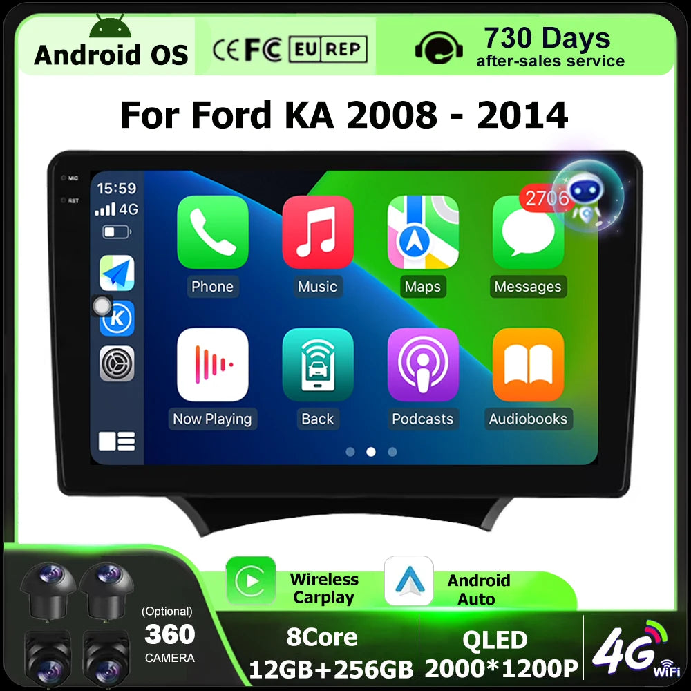 Android 16 Auto For Ford KA 2008- 2014 Car Radio Multimedia Video Player GPS Navigation QL