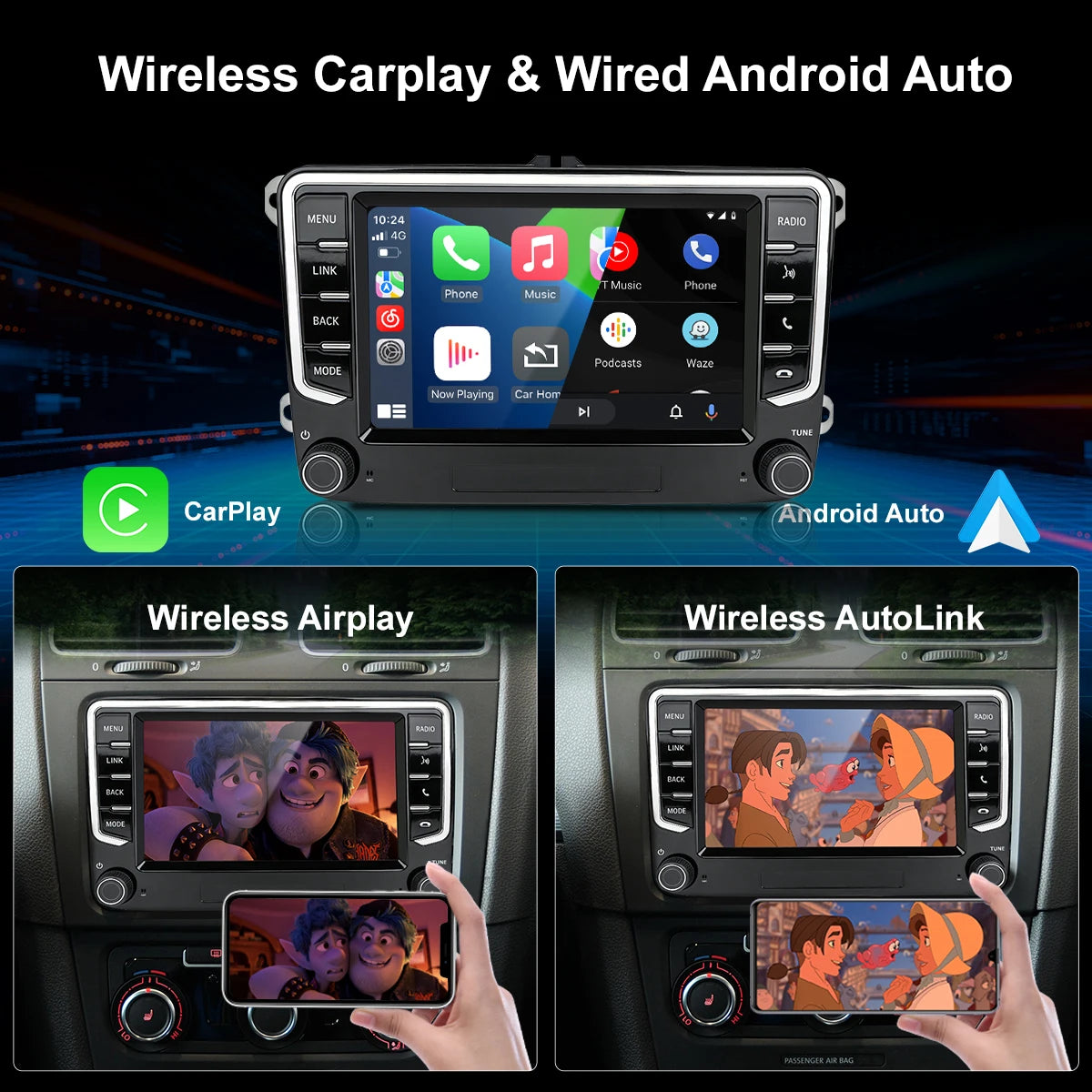 7inch Android Auto Car Radio Multimedia Carplay GPS Stereo For Volkswagen/Seat/Skoda/Passa