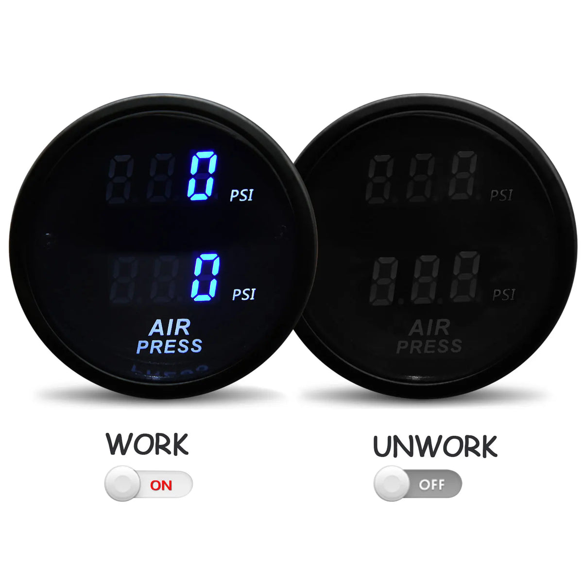 AD Dual Display Air Pressure Gauge 52mm PSI Bar Press Gauge for Air Suspension Red LED Blue 2pcs - Automotive LED Light