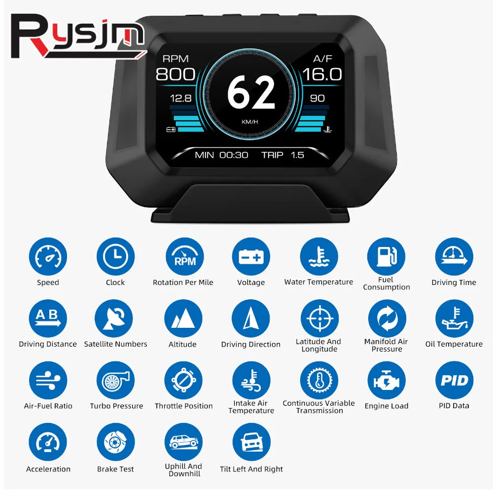 P21 Car HUD Head Up Display Digital Clock Slope Meter GPS Speedometer OBD2 On Bo for OBD2 P21 - Automotive LED Light