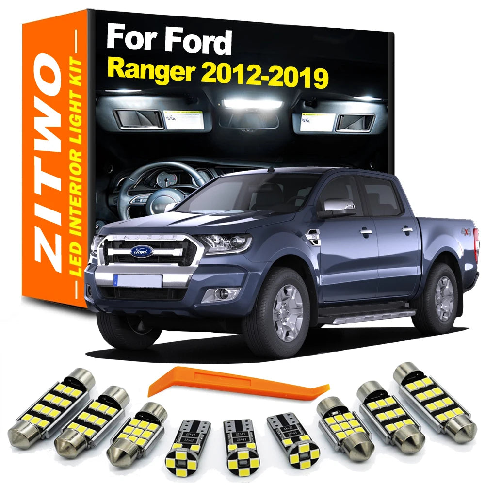 ZITWO 12Pcs LED Interior Dome Map Light Kit For Ford Ranger 2012 2013 2014 2015 2016 2017 2018 2019 Sunvisor Lamp Accessories