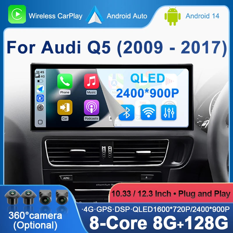 Wireless CarPlay Android Auto Car Radio Multimedia Player For Audi Q5 2009 - 2017 System R