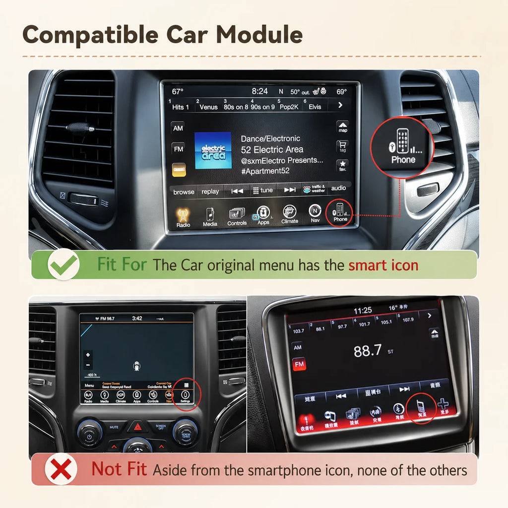 Wireless CarPlay Android Auto Car Interface For Dodge Challenger Chrysler 300C Jeep 2014-2 | AUTOKITSHOP