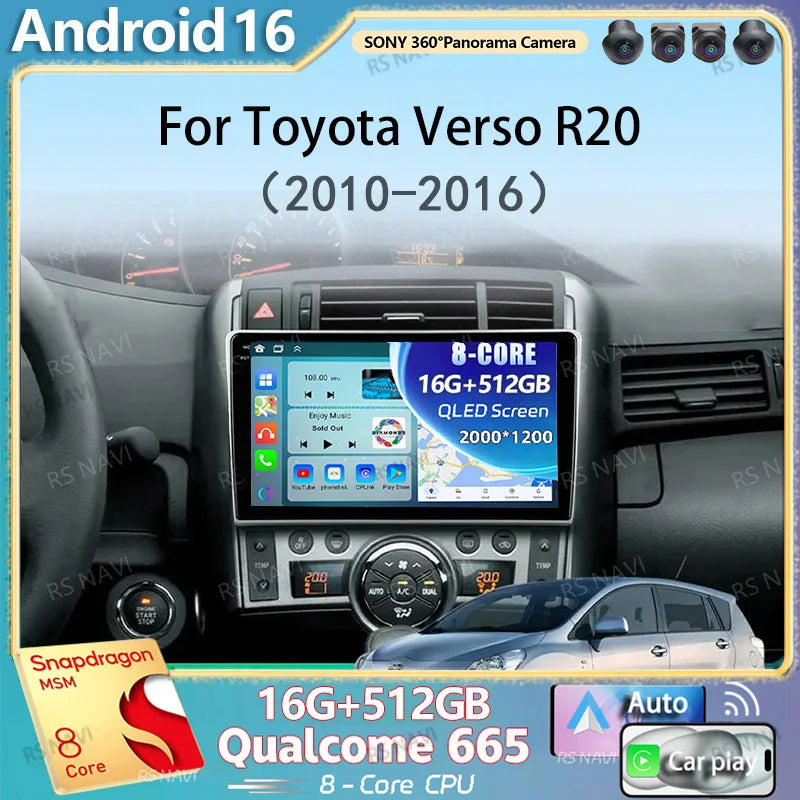Android 16 Carplay Car Radio For Toyota Verso R20 2010-2013 2014-2016 Multimedia Player GP