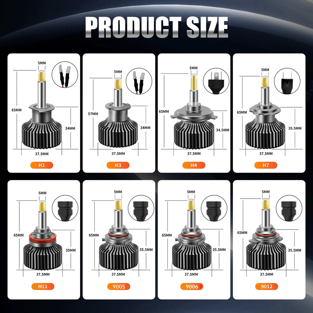 ACTVTCA H7 H4 LED Headlights 4300K H1 H8 H9 H11 9005 HB3 9006 HB4 6000K Car Lights 9012 HI