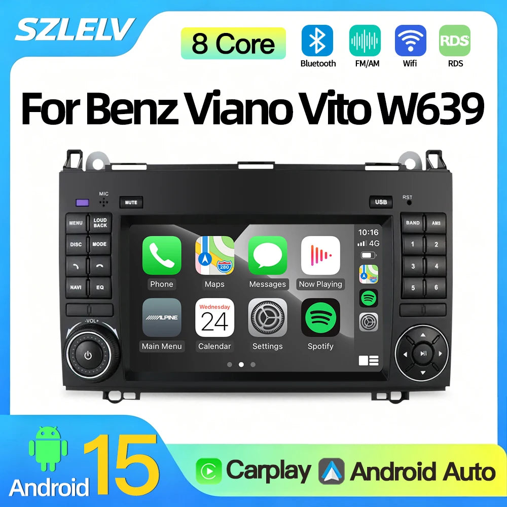 SZLELV For Mercedes Benz Viano Vito W639 Carplay Android 15 Auto Multimedia Video Player G