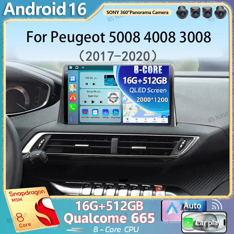 Android 16 Carplay Auto Car Radio For Peugeot 5008 4008 3008 2017 2018 2019 2020 Multimedi