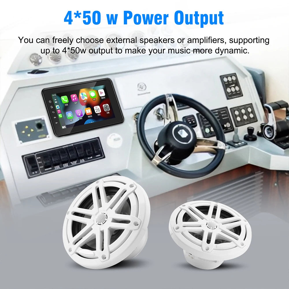 8inch Boat Marine Multimedia Player Wireless CarPlay Android Auto IPX6 Waterproof Bluetoot