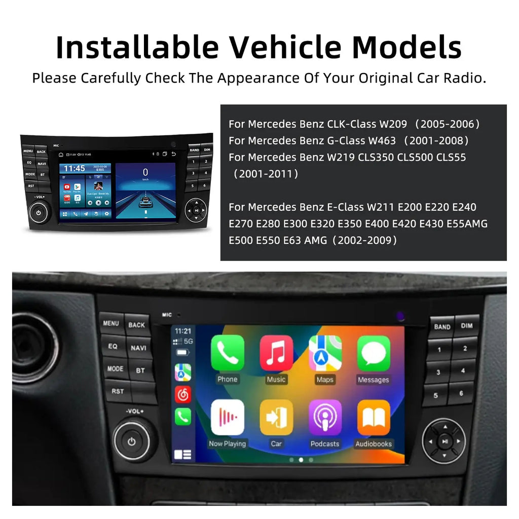 7 Inch Wireless CarPlay Android Car Radio for Mercedes-Benz E-Class W211 E200 E220 AMG Mul