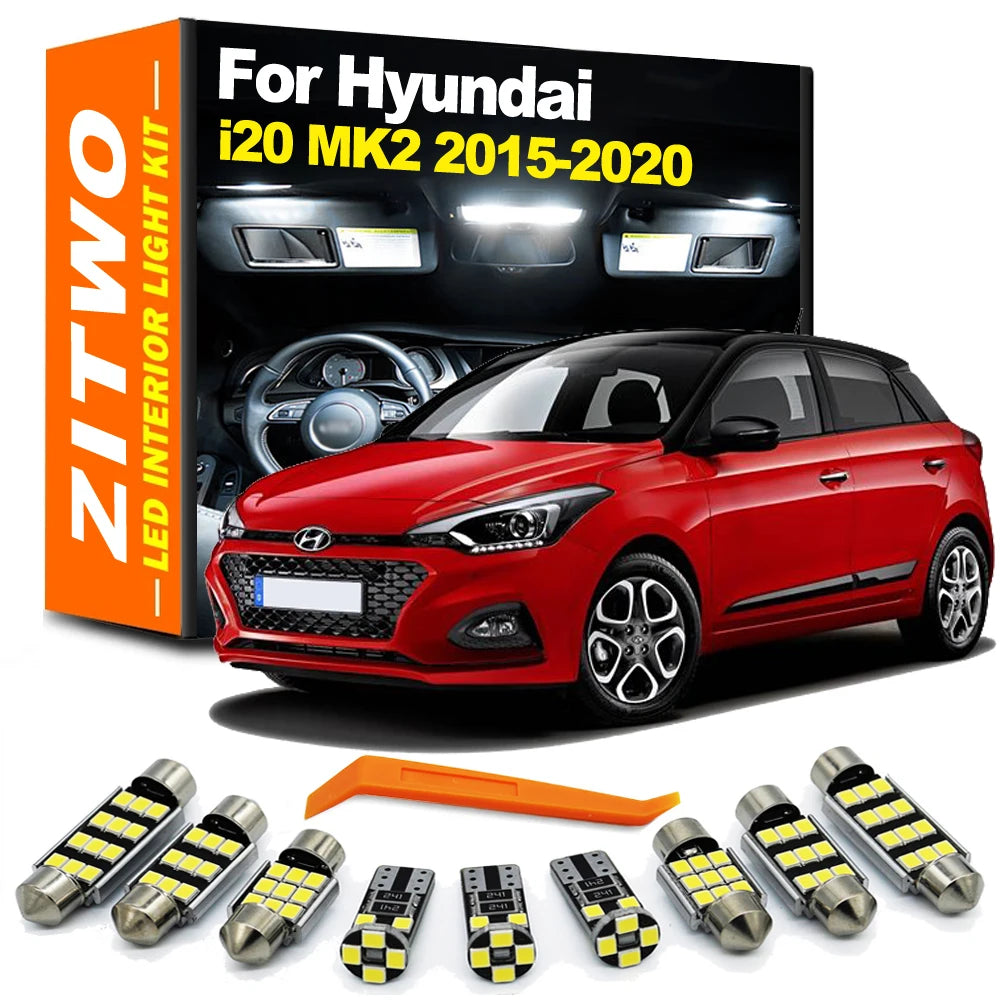 ZITWO 11Pcs LED Interior Sun Vsior Light Kit For Hyundai i20 2 MK2 2015 2016 2017 2018 2019 2020 LED Bulb License Plate Lamp