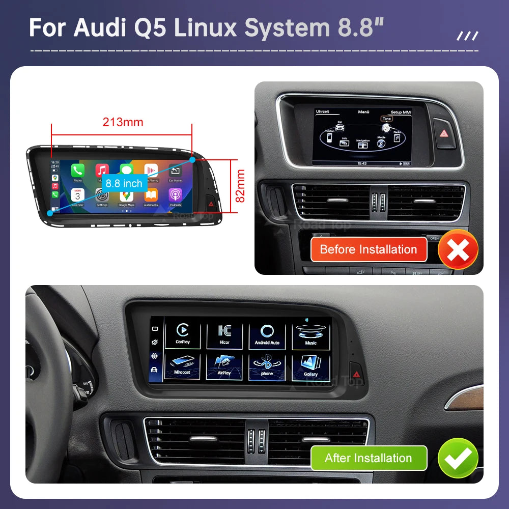 8.8inch Linux Car Radio Multimedia Screen For Audi Q5 2009-2017 with Wireless CarPlay Andr