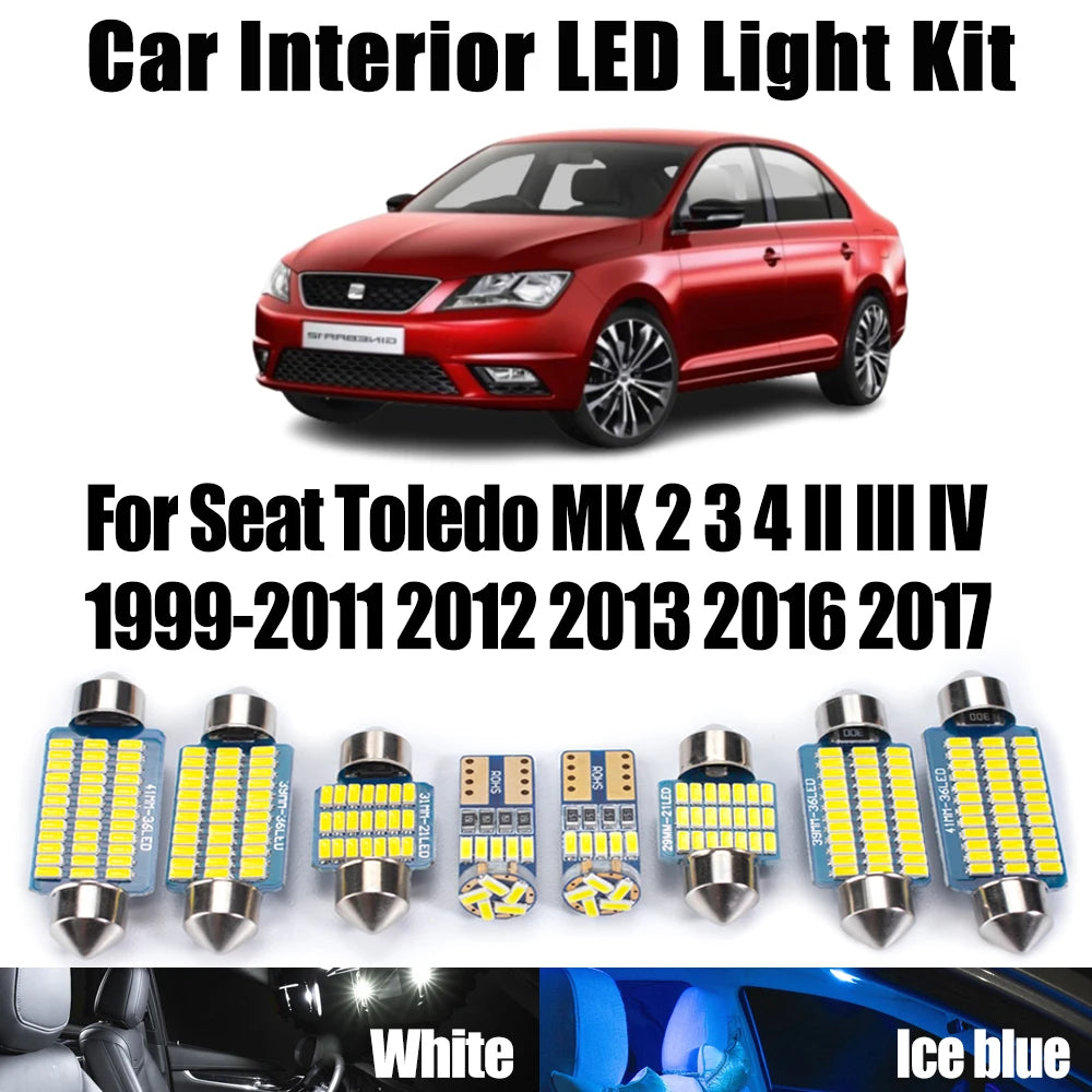 LED Interior Light Kit for Seat Toledo MK 2 3 4 II III IV 1999- 2016 - Canbus Dome Map Door Trunk Bulbs | AUTOKITSHOP