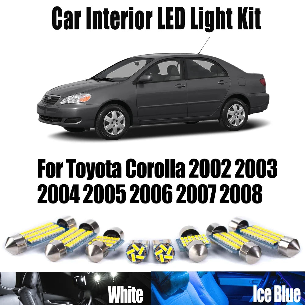 10-Piece LED Interior Light Kit for Toyota Corolla 2002- 2005 - Canbus Dome Map Door Trunk Bulbs | AUTOKITSHOP