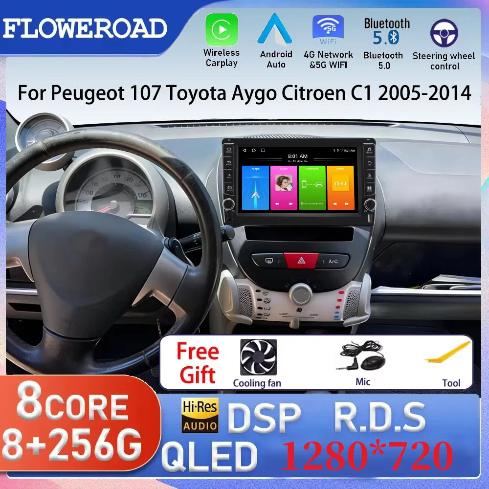 Android 15 GPS For Peugeot 107 Toyota Aygo Citroen C1 2005-2014 with OEM 7" Screen Support | AUTOKITSHOP