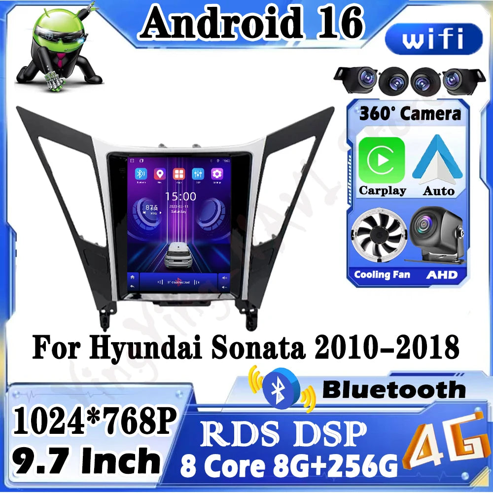 9.7"Android 16 Auto Car radio for Hyundai Sonata 2010-2018 Multimedia player Carplay GPS n