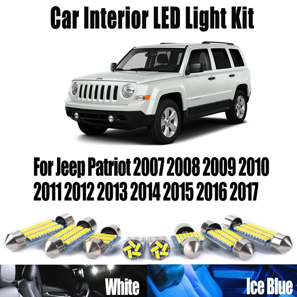8-Piece LED Interior Light Kit for Jeep Patriot 2007-2010 - Canbus Dome Map Door Trunk Bulbs | AUTOKITSHOP