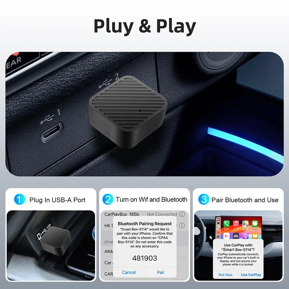 2in1 Wireless CarPlay Android Auto Adapter for OEM Car Stereo With USB Plug and Play