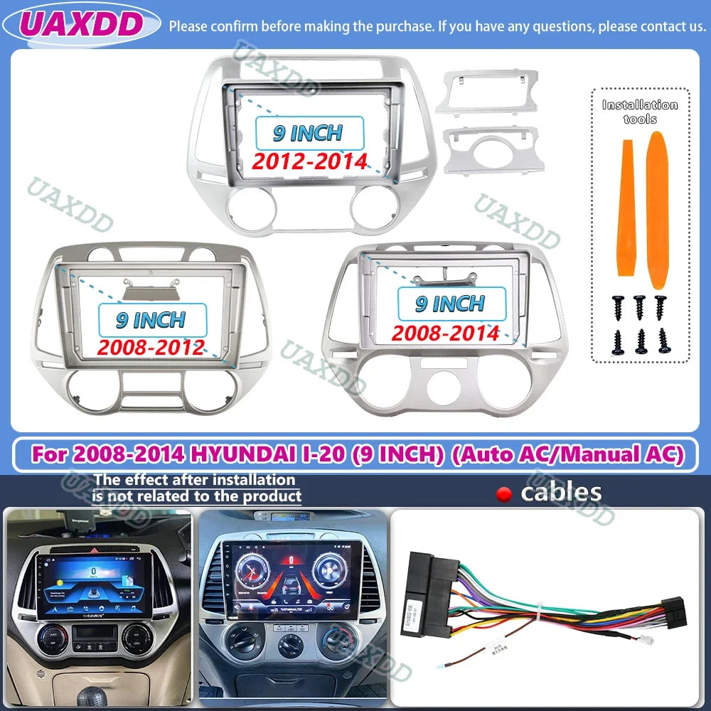 FOR 2008-2014 Hyundai I-20 9INCH 2 Din Car stereo radio Android frame panel fascia cable v