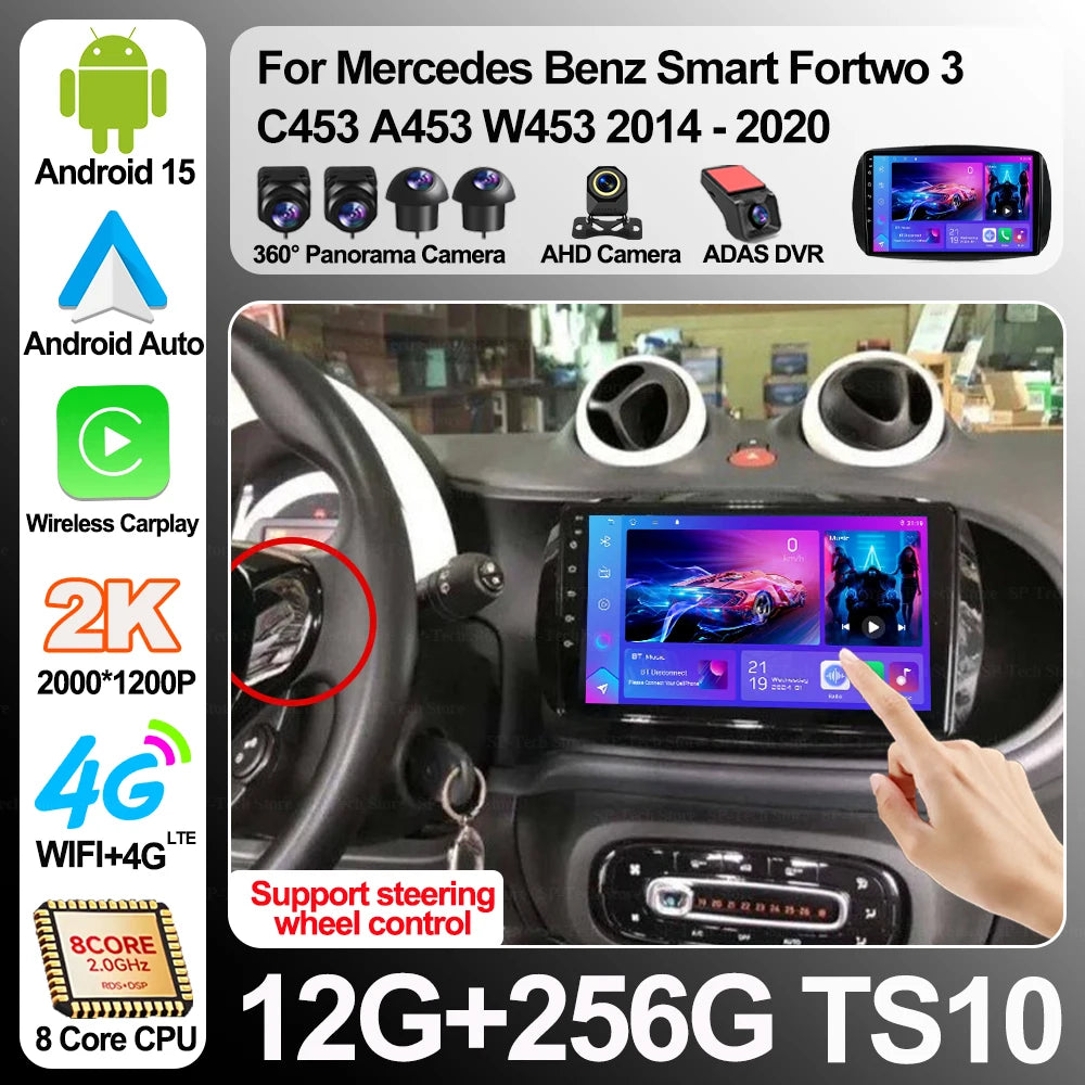 Android 16 For Mercedes Benz Smart Fortwo 3 C453 A453 W453 2014-2020 Car Radio Stereo Head | AUTOKITSHOP