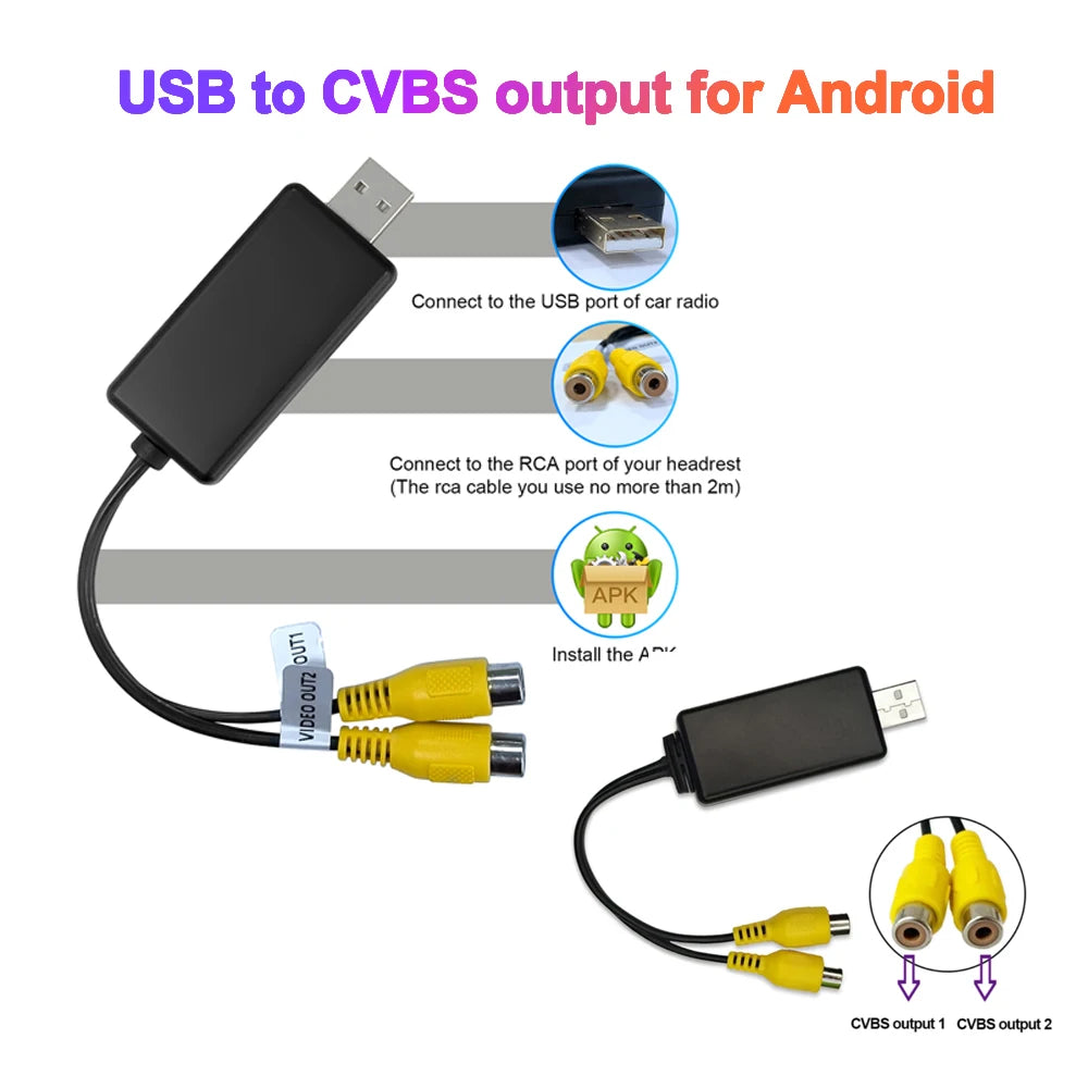 USB To CVBS RCA Video Output Adapter Box Interface Connect to Monitor Display Device For A