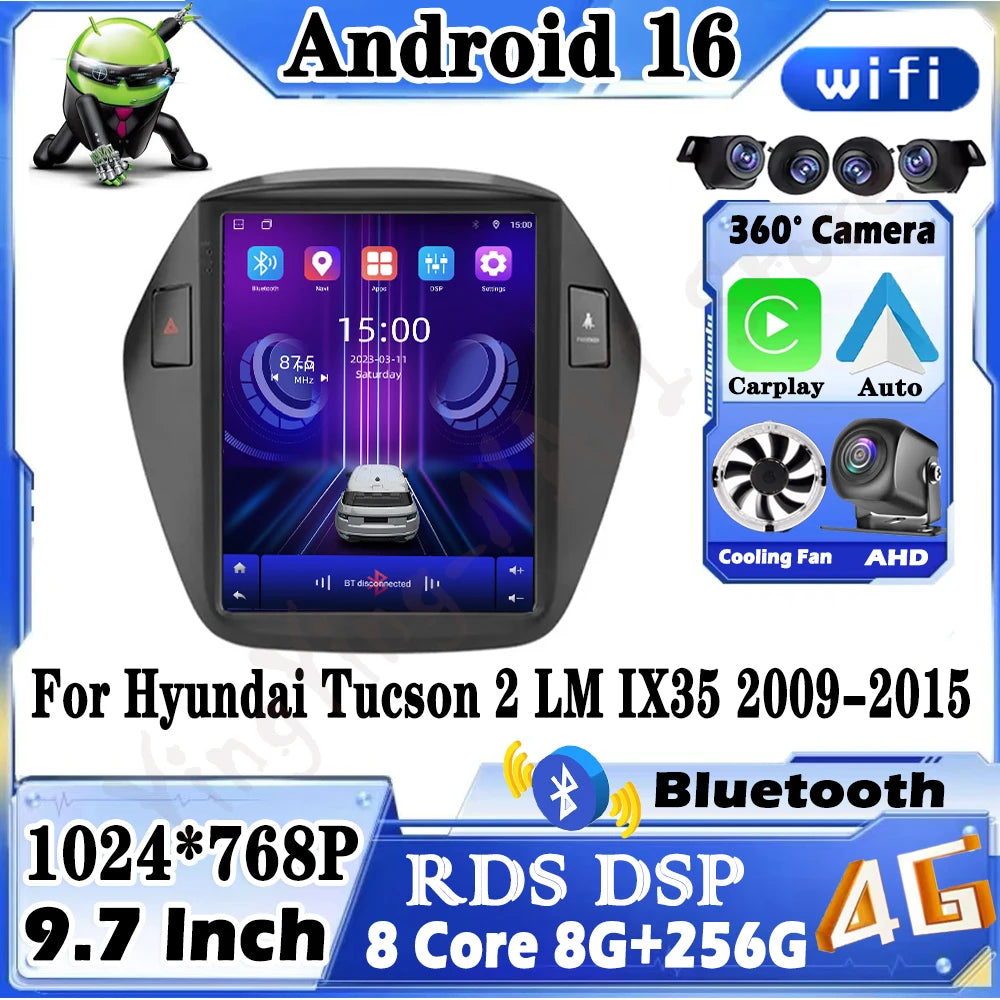 9.7 Inch For Hyundai Tucson 2 LM IX35 2009-2015 Android 16 Auto Car Radio Multimedia Playe