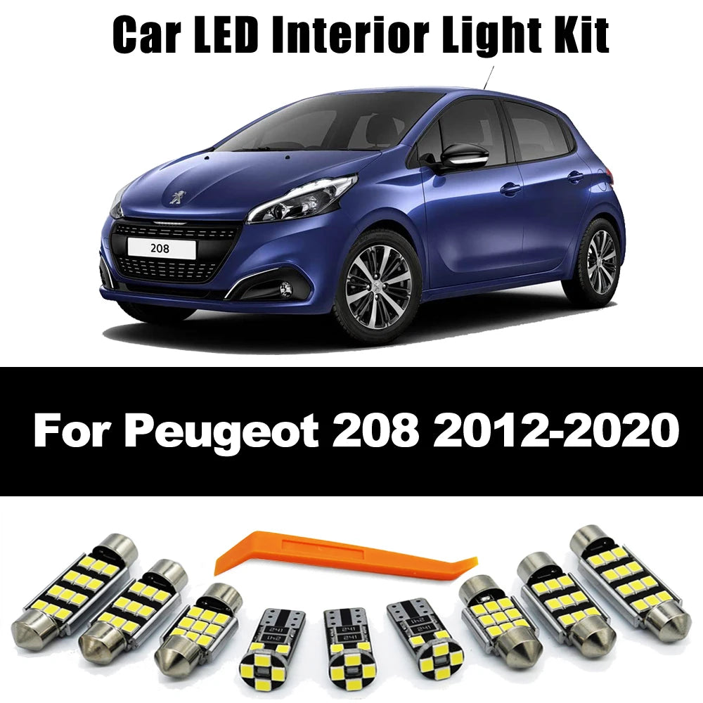 8Pcs Canbus LED Interior Light Dome Map Ceiling Luggage Bulb Kit For Peugeot 208 2012 2013 2014 2015 2016 2017 2018 2019 2020