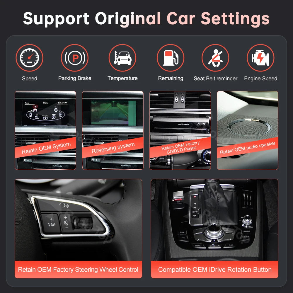 RoadTop 1920*720 Wireless CarPlay Android Auto Multimedia Display Screen For Audi A4 2009- | AUTOKITSHOP