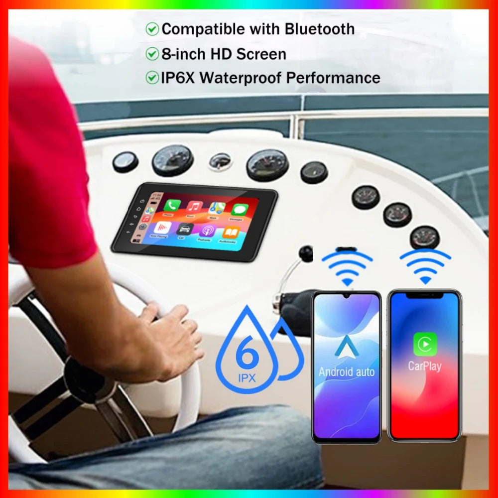 8inch Boat Marine Multimedia Player Wireless CarPlay Android Auto IPX6 Waterproof Bluetoot | AUTOKITSHOP