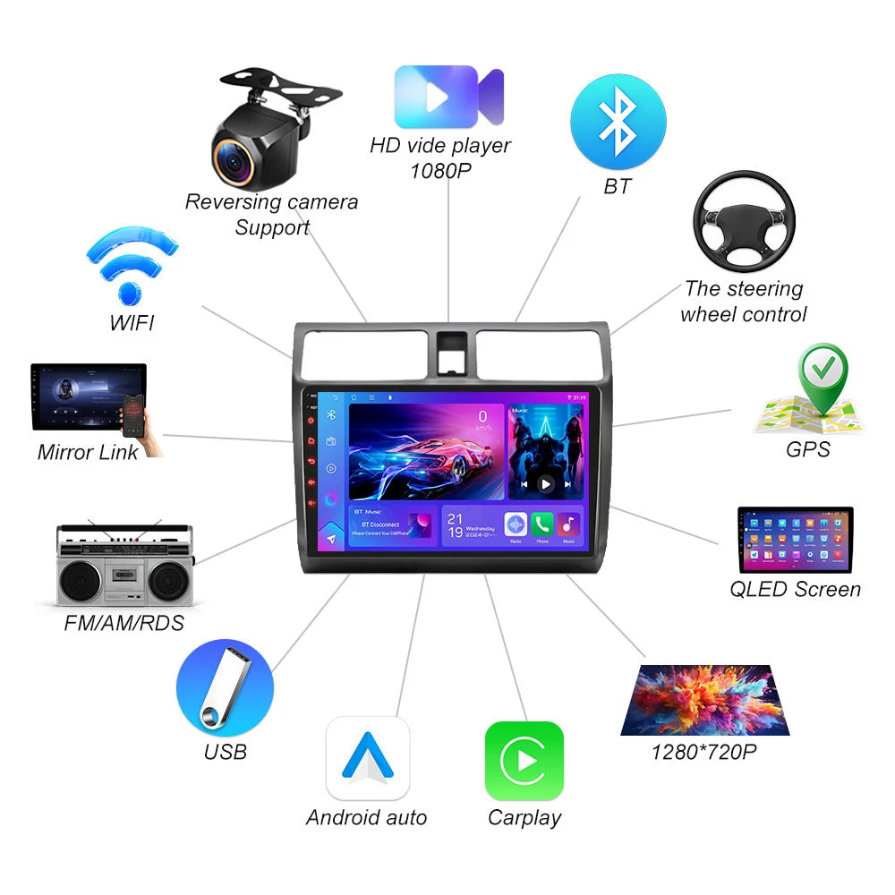 2din Android 16 Car Radio For Suzuki Swift 2003 - 2006 2007 2008 2009 2010 Multimedia Play | AUTOKITSHOP