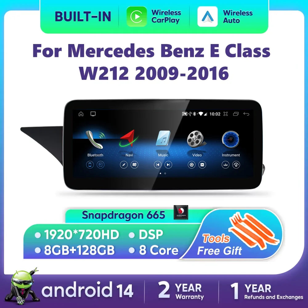 For Mercedes Benz E Class W212 2009-2016 Wireless CarPlay Android Auto Radio Car Multimedi
