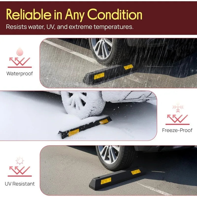Car Wear Resistant Rubber Car Wheel Chock for Garage Yellow Strips Parking Stopper Durable Tire  - Automotive LED Light