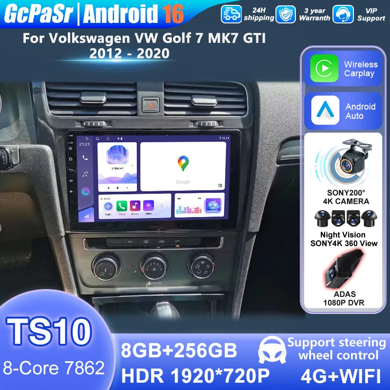 Android 16 For Volkswagen VW Golf 7 MK7 GTI 2012 2013 - 2020 Multimedia Car Radio Video Pl