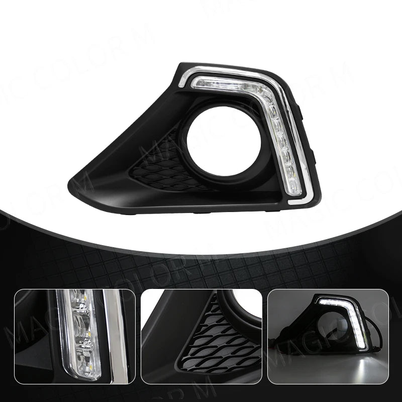For Hyundai I10 GRAND 2014 2015 2016 DRL Daytime Running Lights Led Fog Lamp Bezel White W | AUTOKITSHOP