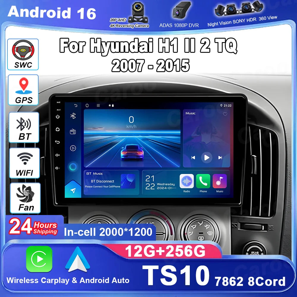 Android 16 For Hyundai H1 II 2 TQ 2007 - 2015 2K QLED Android Car Radio Multimedia Video P