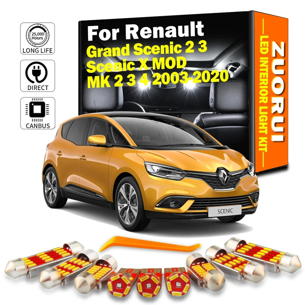 LED Interior Light Kit for Renault Grand Scenic 2 3 Scenic X MOD MK 2 3 4 2003-2018 - Canbus Dome Map Door Trunk Bulb...