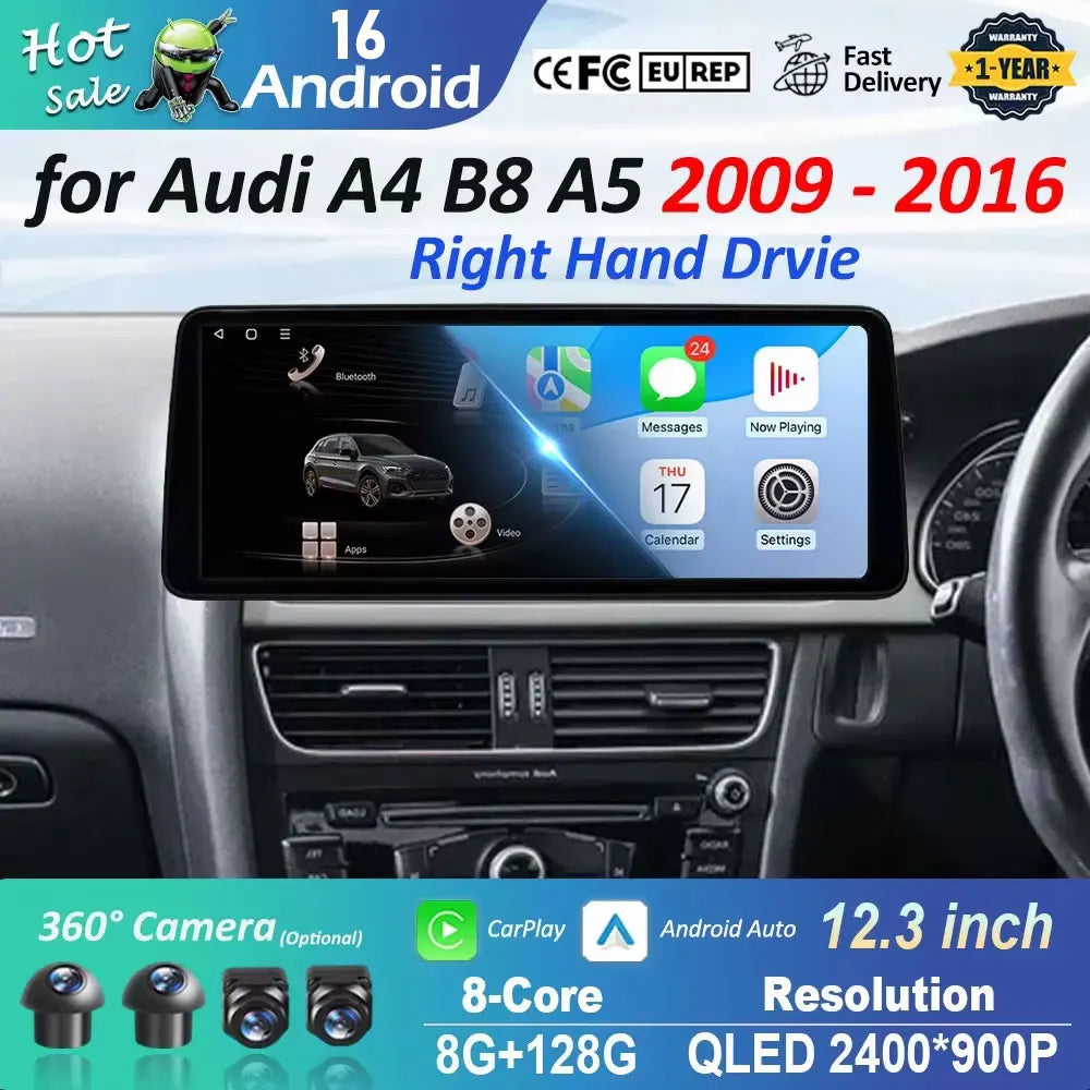 Android 16 Right Hand Drvie for Audi A4 B8 A5 2009 - 2016 Car Video Multimedia player GPS